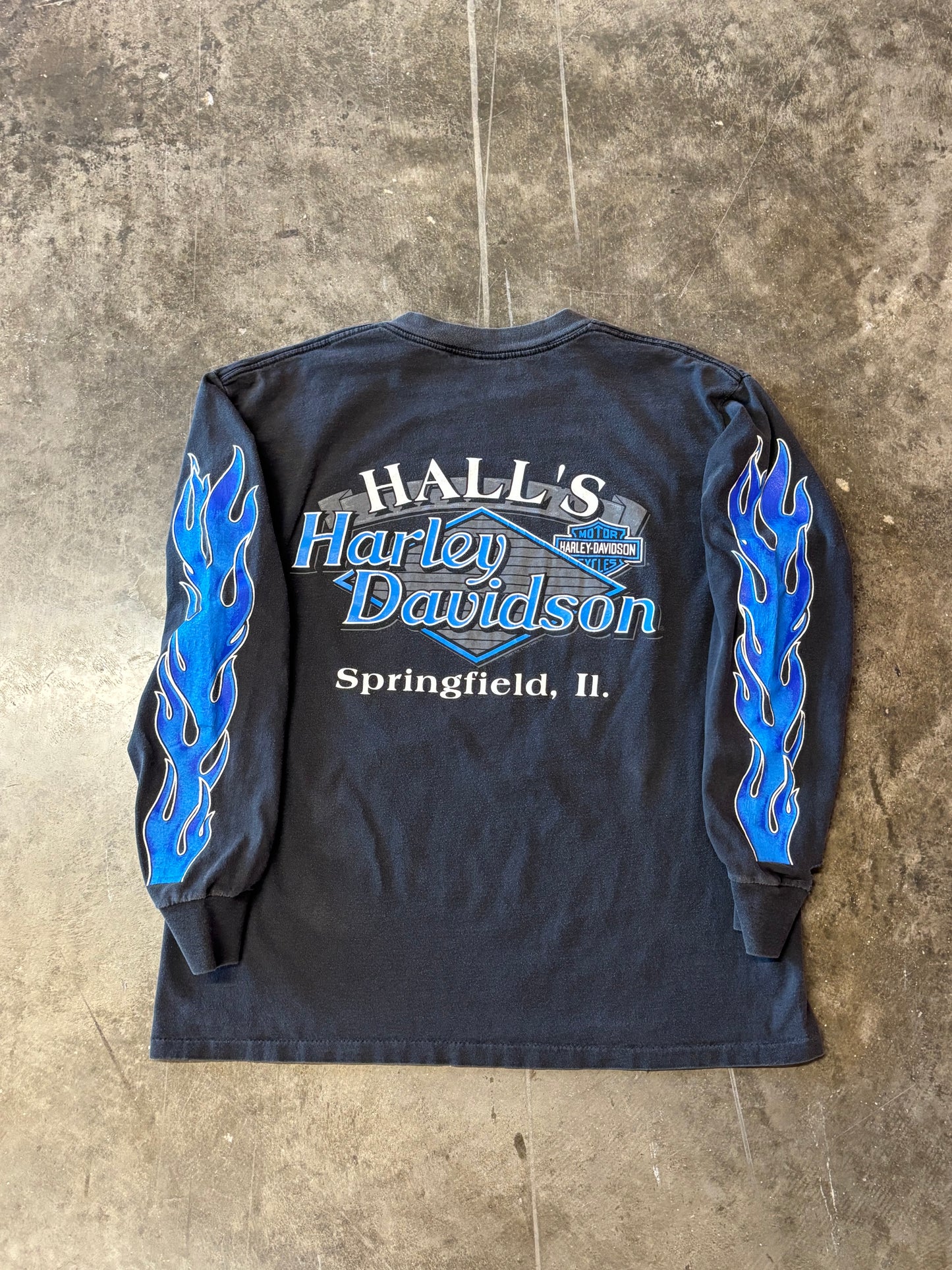 Vintage Harley Davidson V twin blue flame long sleeve size large