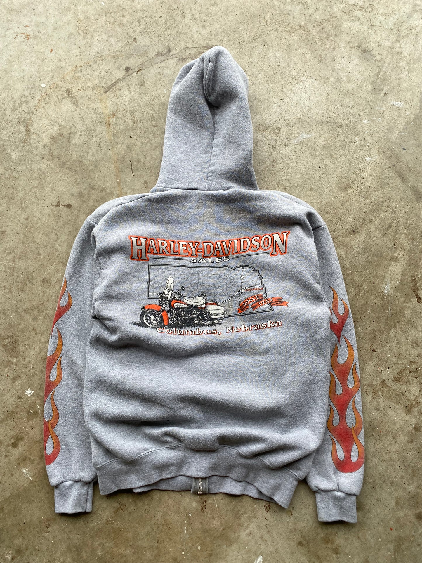 Vintage Harley Davidson Grey Flame zip up size large