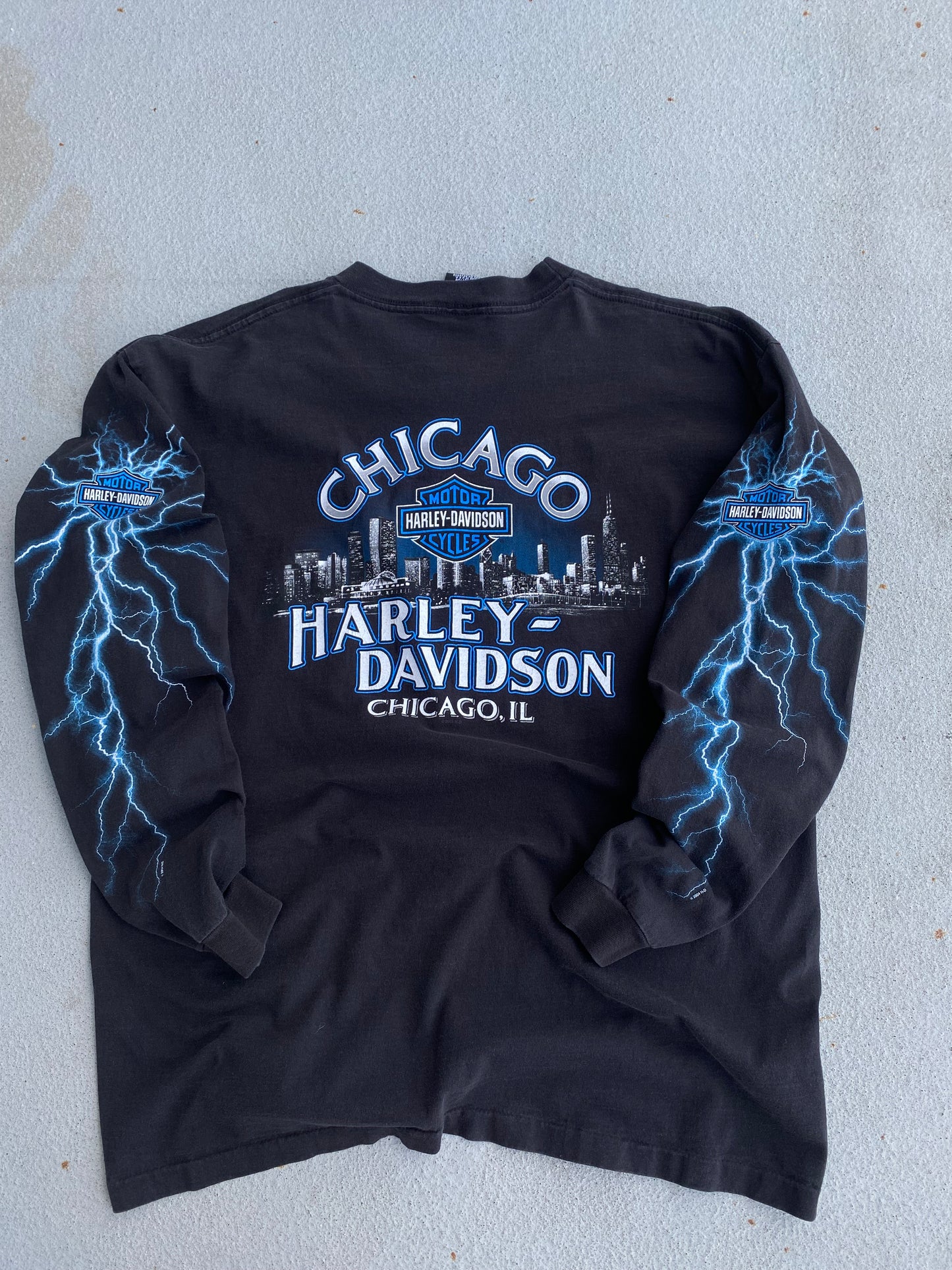 Vintage Harley Davidson Blue Lightning Long sleeve shirt size xl