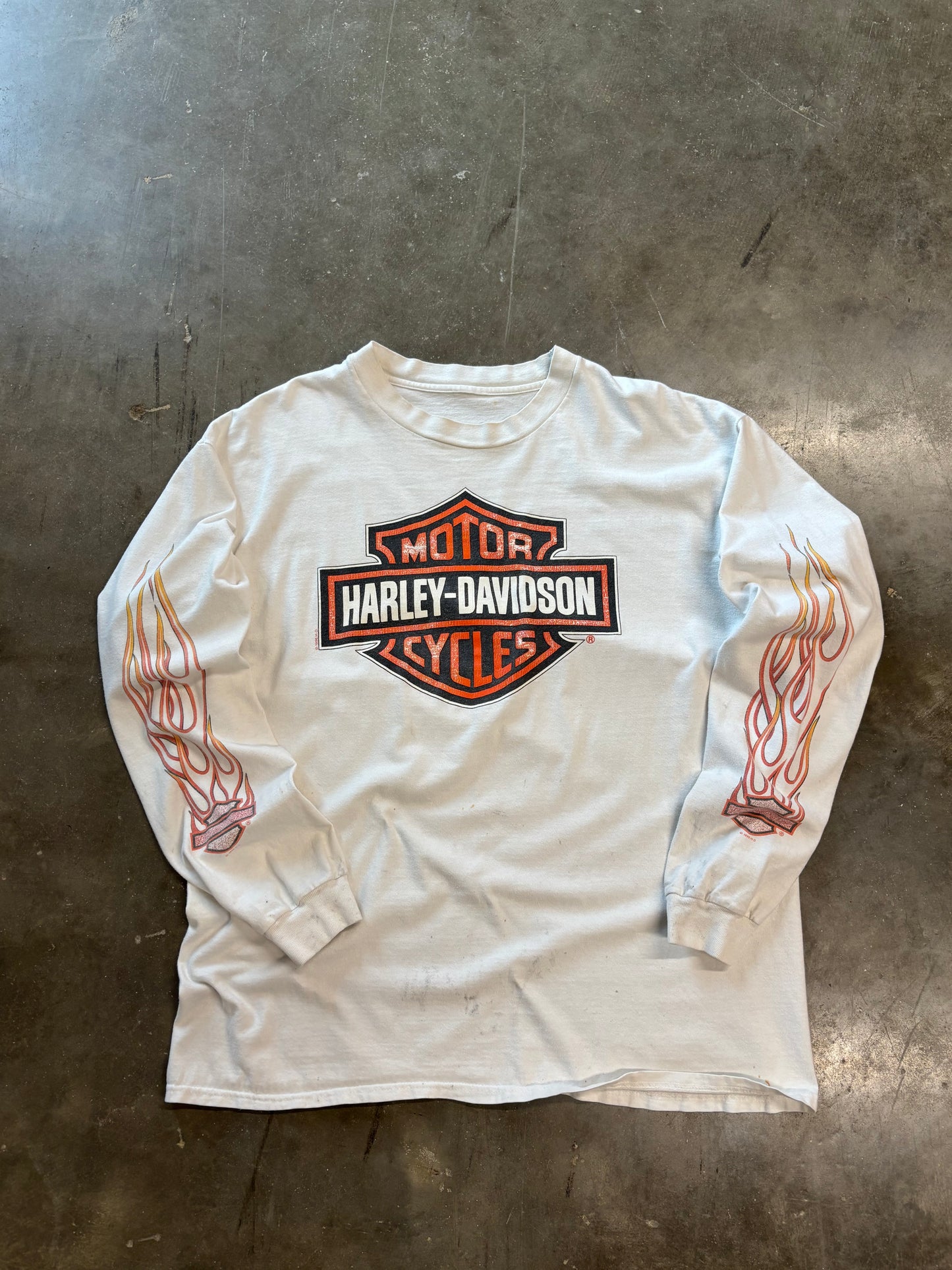 Vintage Harley Davidson Thrashed White shield long sleeve size XL