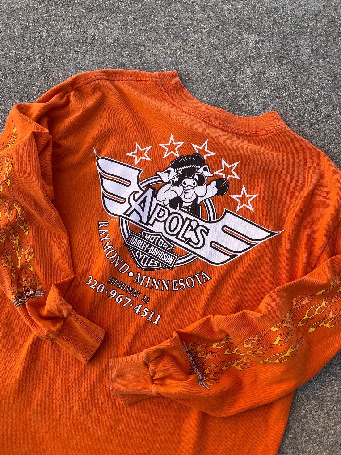 Vintage Harley Davidson Orange Pig long sleeve size large