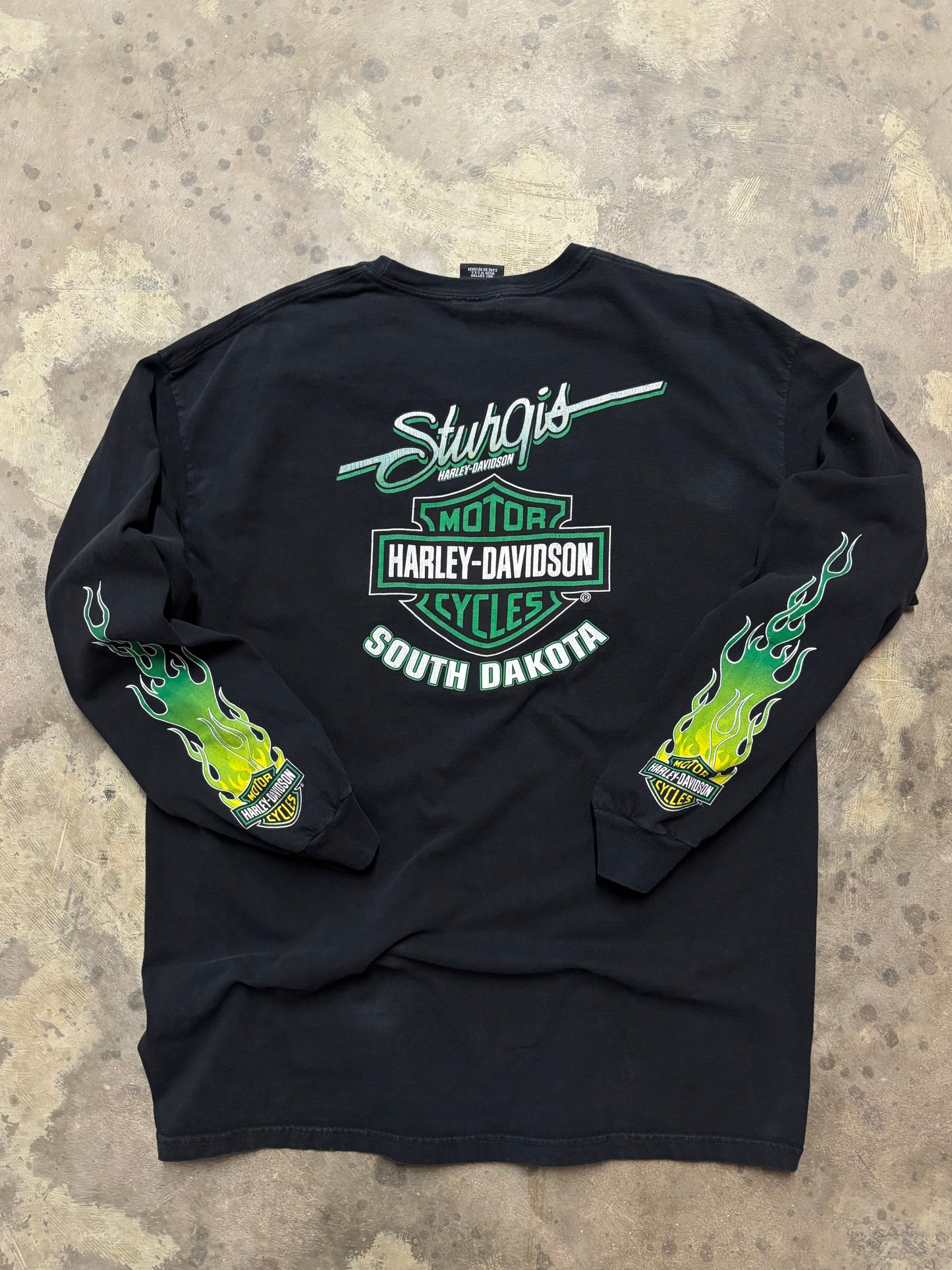 Vintage Harley Davidson Green Flame Longsleeve shirt XL