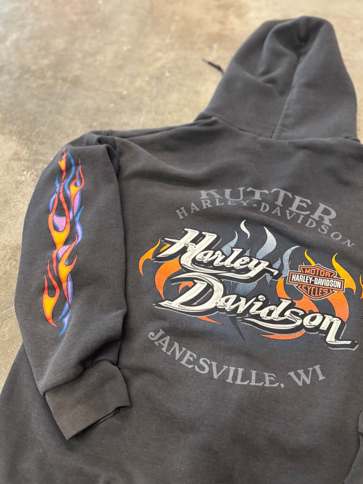 Vintage Harley Flame Zip up hoodie size large