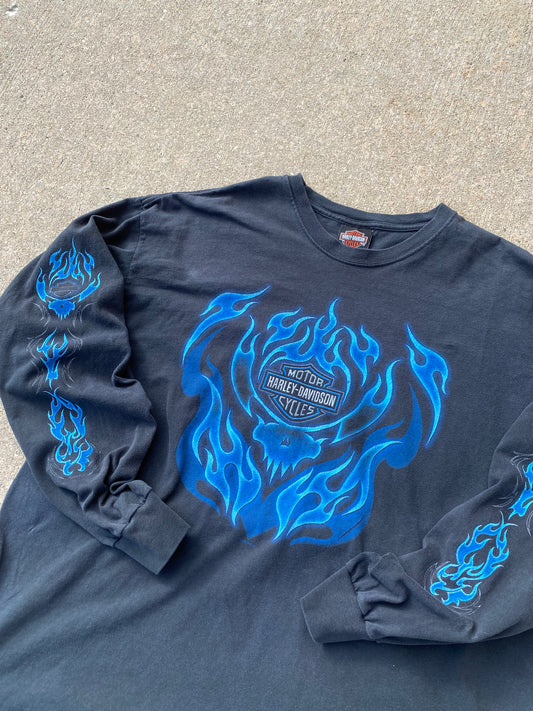 Vintage Harley Davidson blue flame skull Size XL