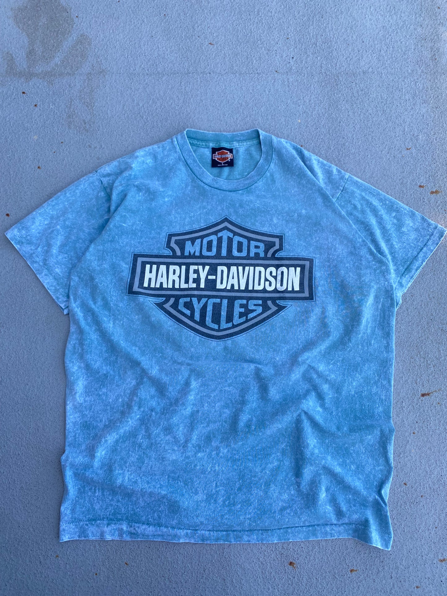 Vintage Marble Dyed SeaFoam Harley Davidson Shield Size large fits XL