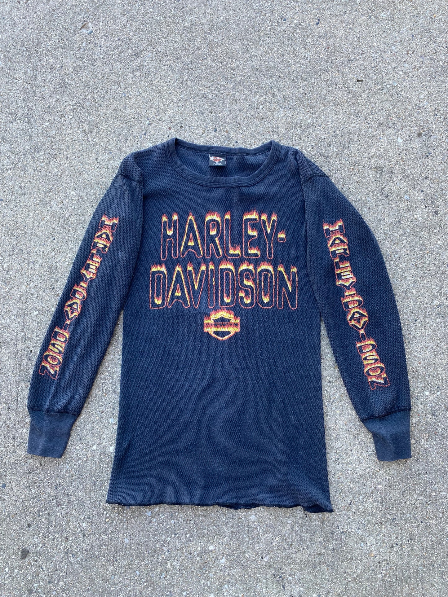 Vintage Harley Davidson Flaming Thermal Long sleeve shirt size Extra Large