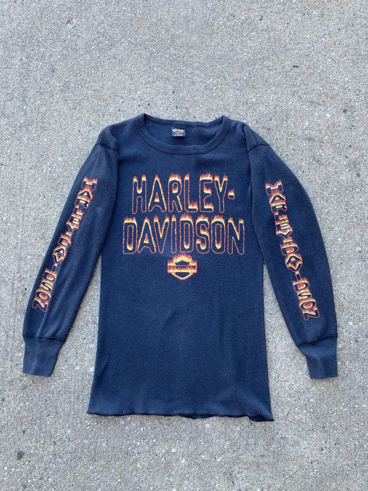 Vintage Harley Davidson Flaming Thermal Long sleeve shirt size Extra Large