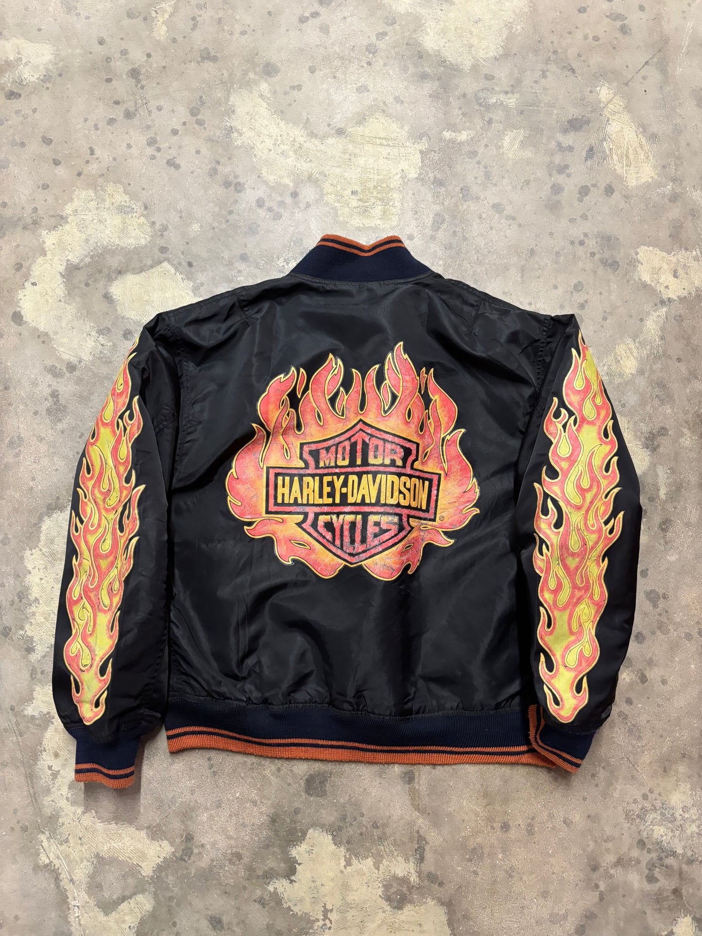 Vintage Harley Davidson Bomber satin flame jacket size large