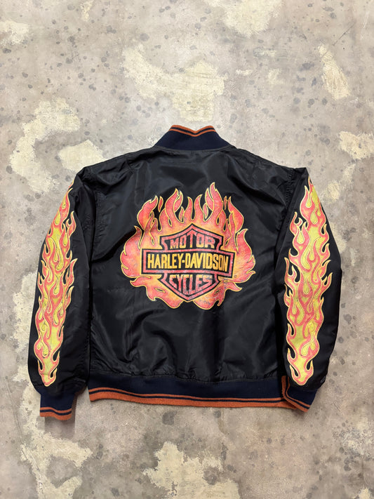 Vintage Harley Davidson Bomber satin flame jacket size large