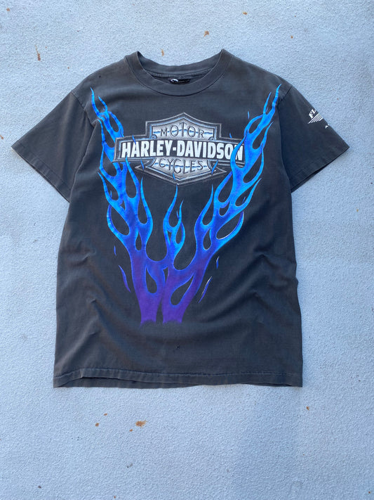 Vintage Harley Blue Flame shirt size large