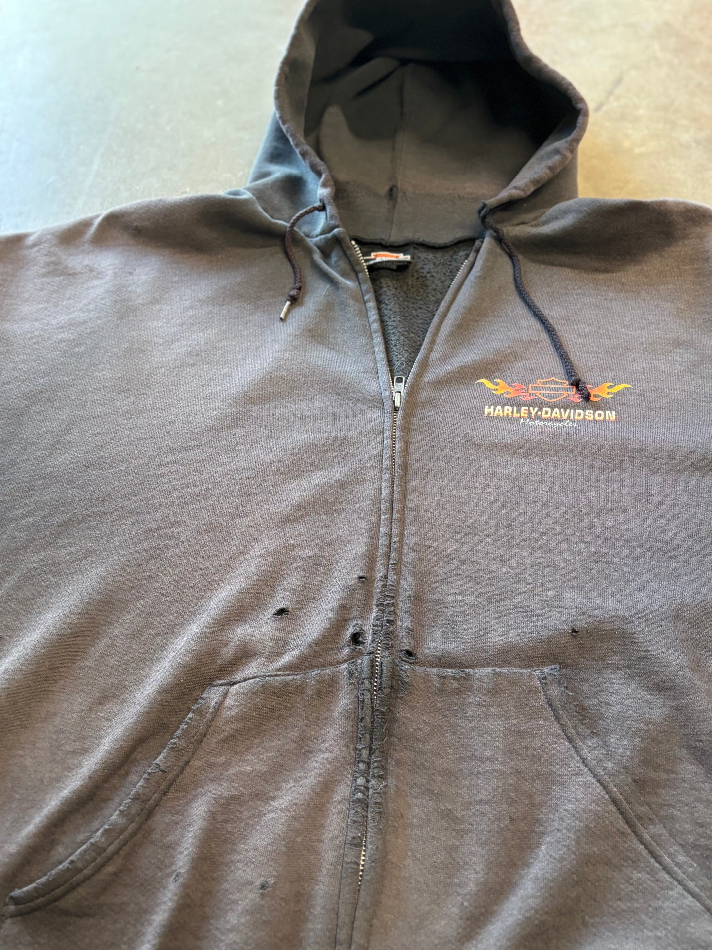 Vintage Faded and Thrashed Harley Davidson Zip Up Size xxxl