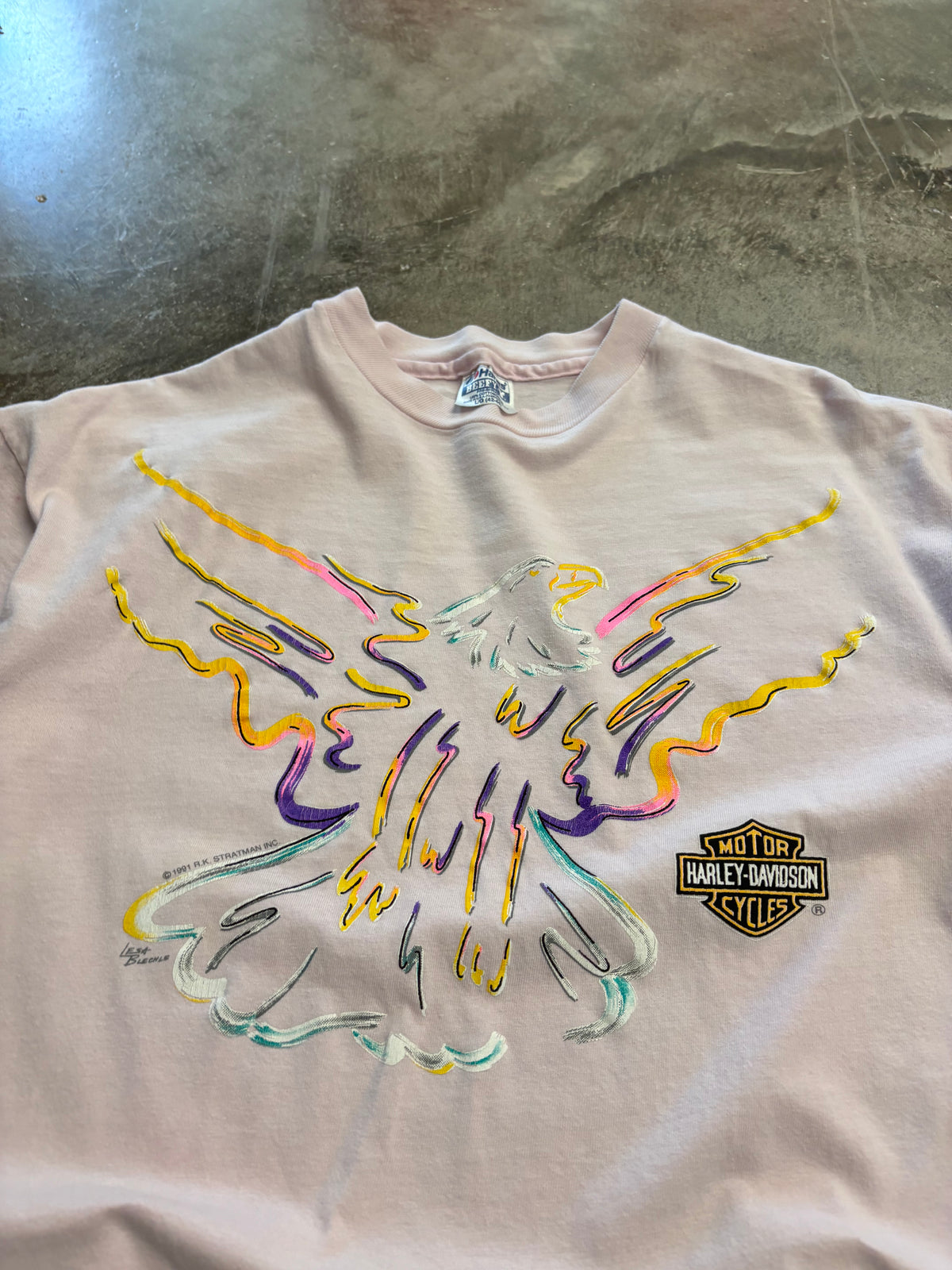 Vintage Harley Davidson Pink Blank neon eagle shirt size large