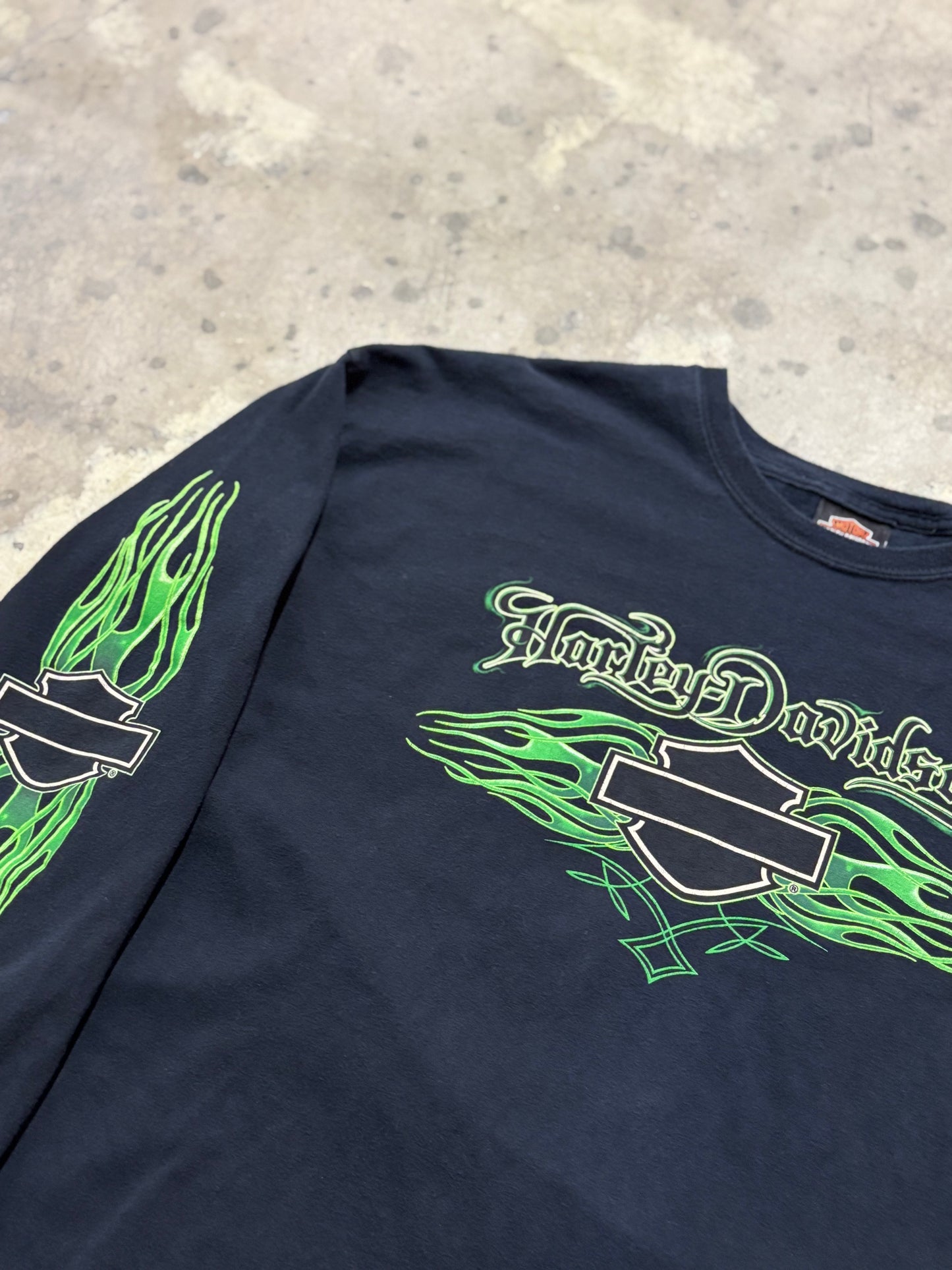 Vintage Harley Davidson Green Flame shirt size extra large long sleeve