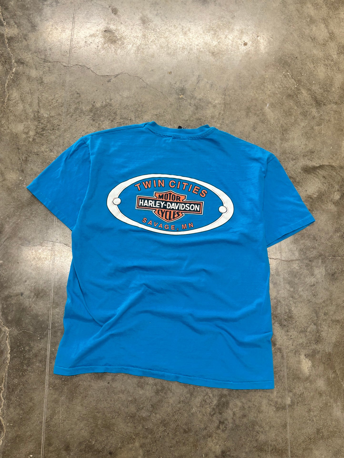 Vintage Harley Davidson Blue Blank Flame ball size xl shirt
