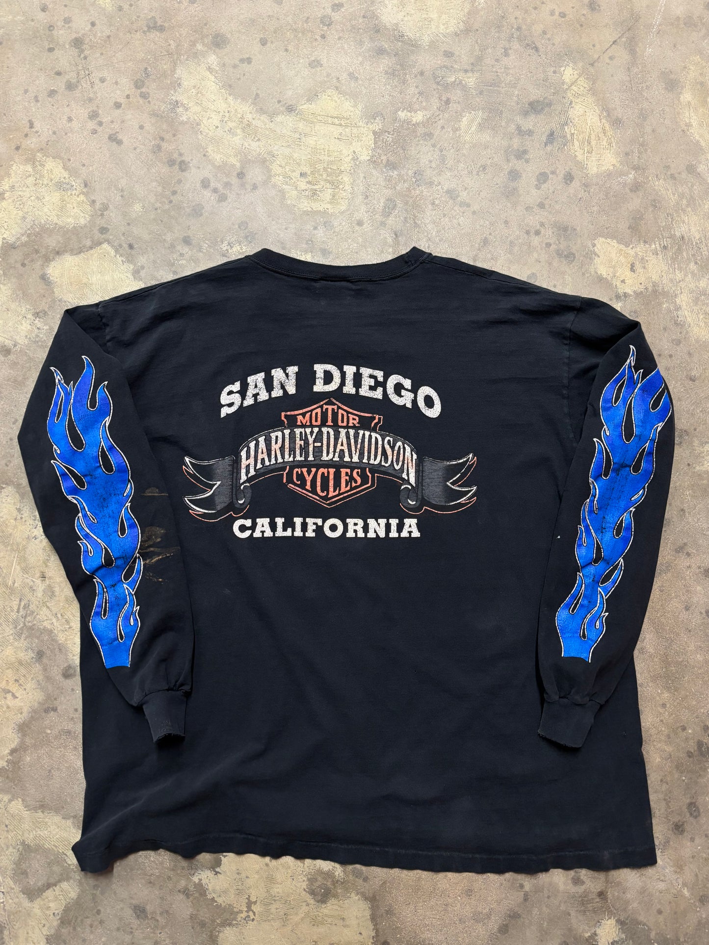Vintage Harley Davidson blue flame long sleeve shirt size XXL