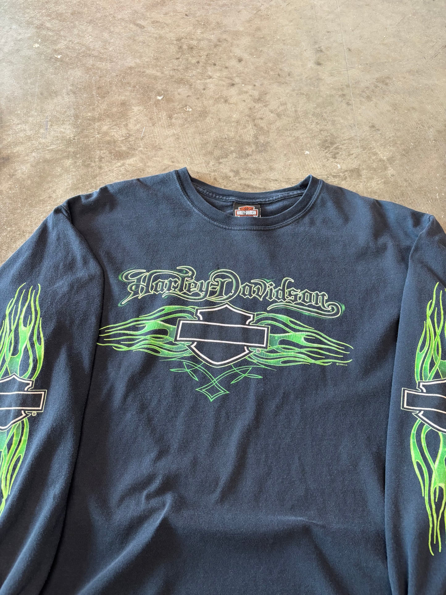 Vintage Harley Davidson Green flame long sleeve size large
