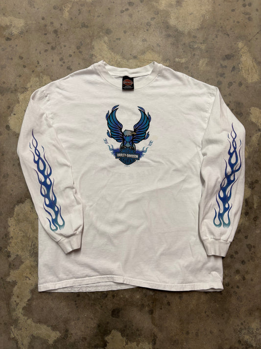 Vintage Harley Davidson blue flame long sleeve shirt size XL