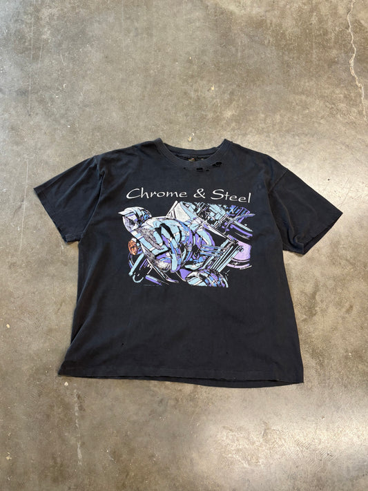Vintage Harley Davidson Thrashed chrome and steel shirt size extra large