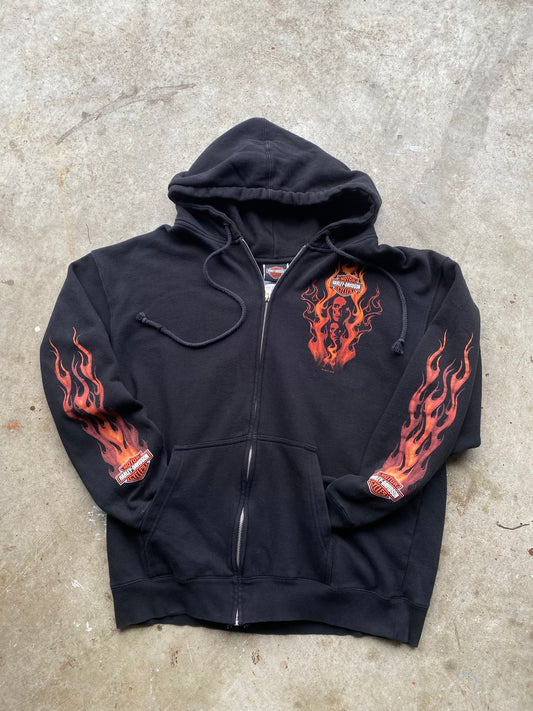 Harley Davison zip up skull flame hoodie size large