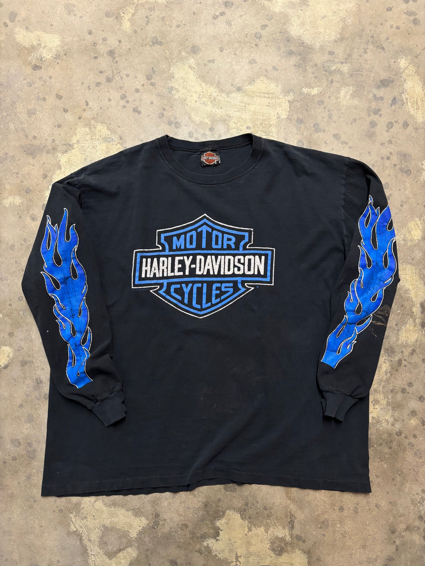 Vintage Harley Davidson blue flame long sleeve shirt size XXL