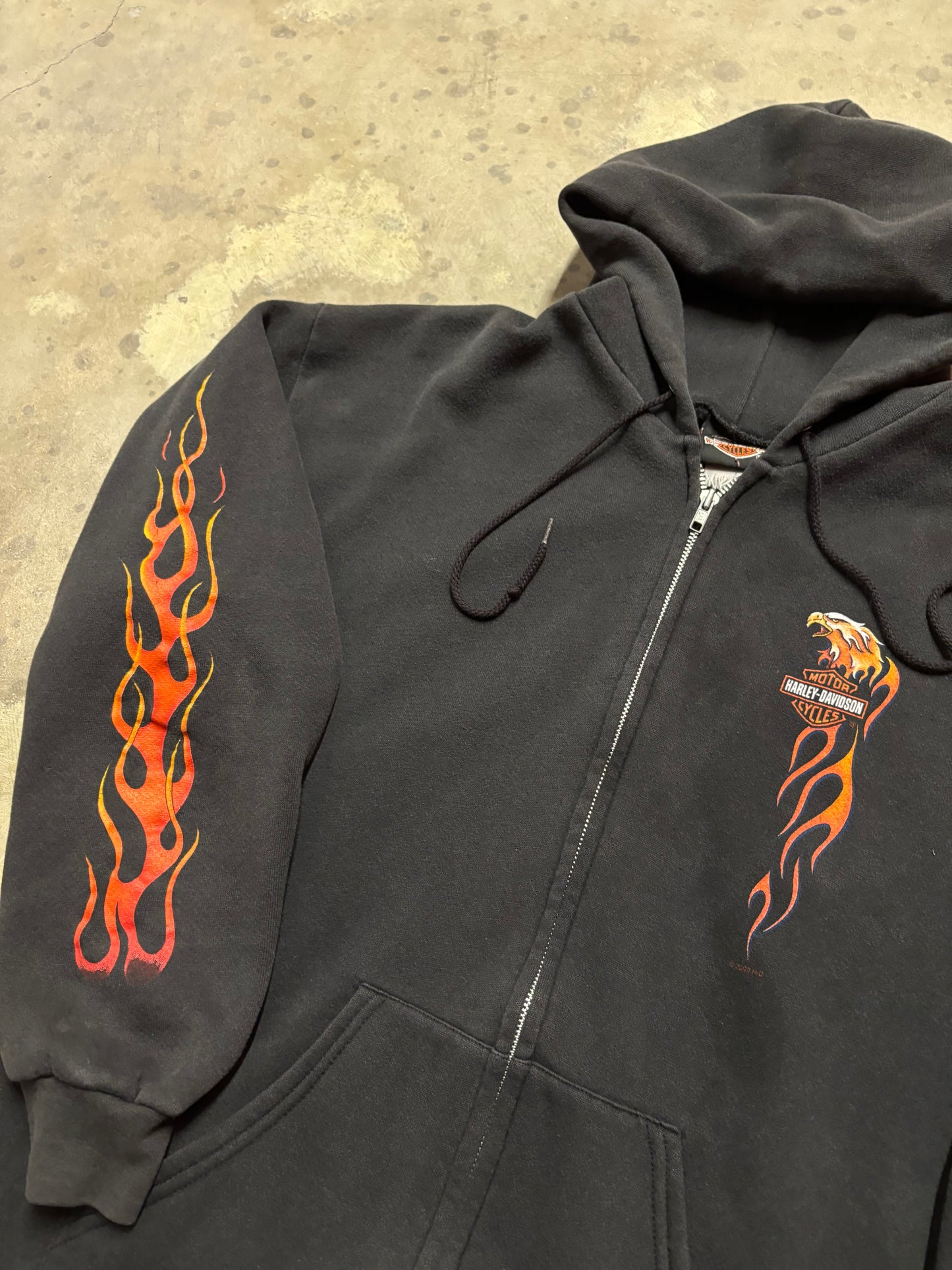 Vintage Harley Davidson fire sleeve zip up hoodie size large