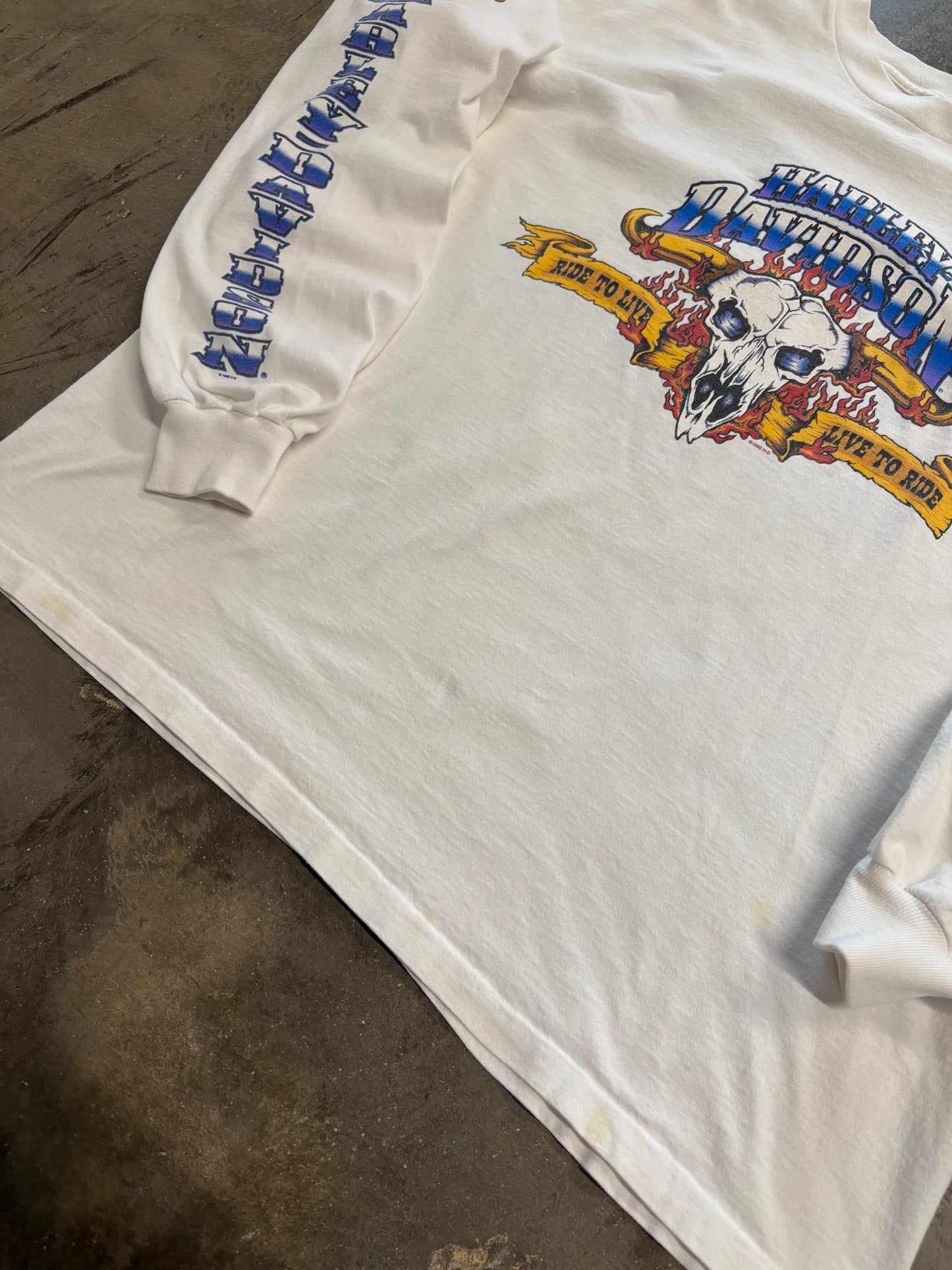 Vintage Harley Davidson white cattle long sleeve size xl