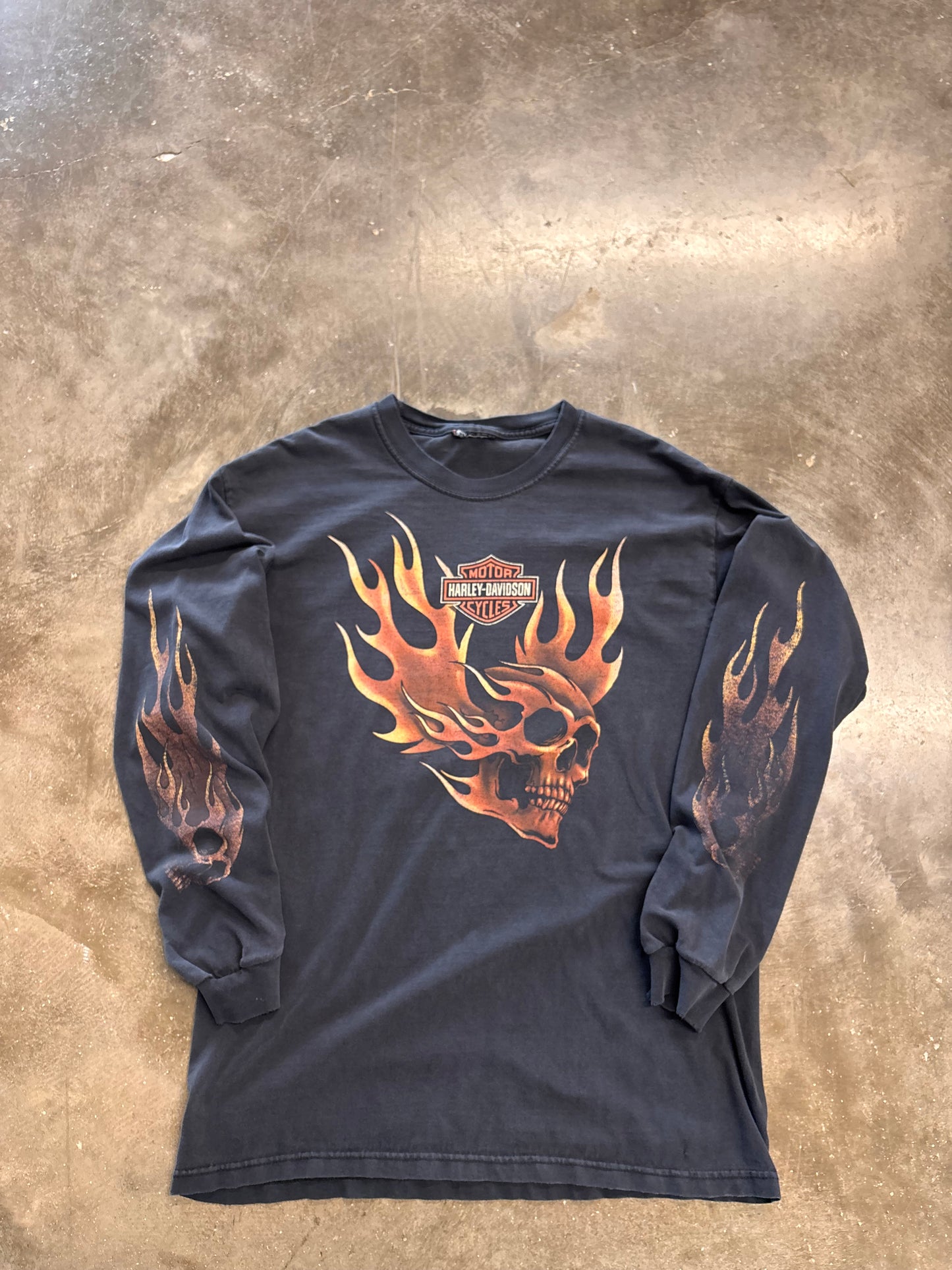 Faded Out Harley Davidson Skull long sleeve size large