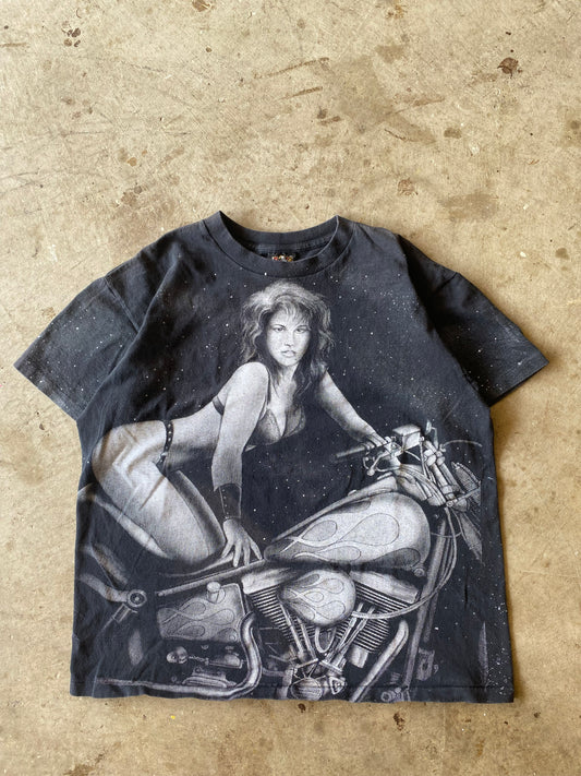 Vintage 3D Emblem Biker girl shirt size large