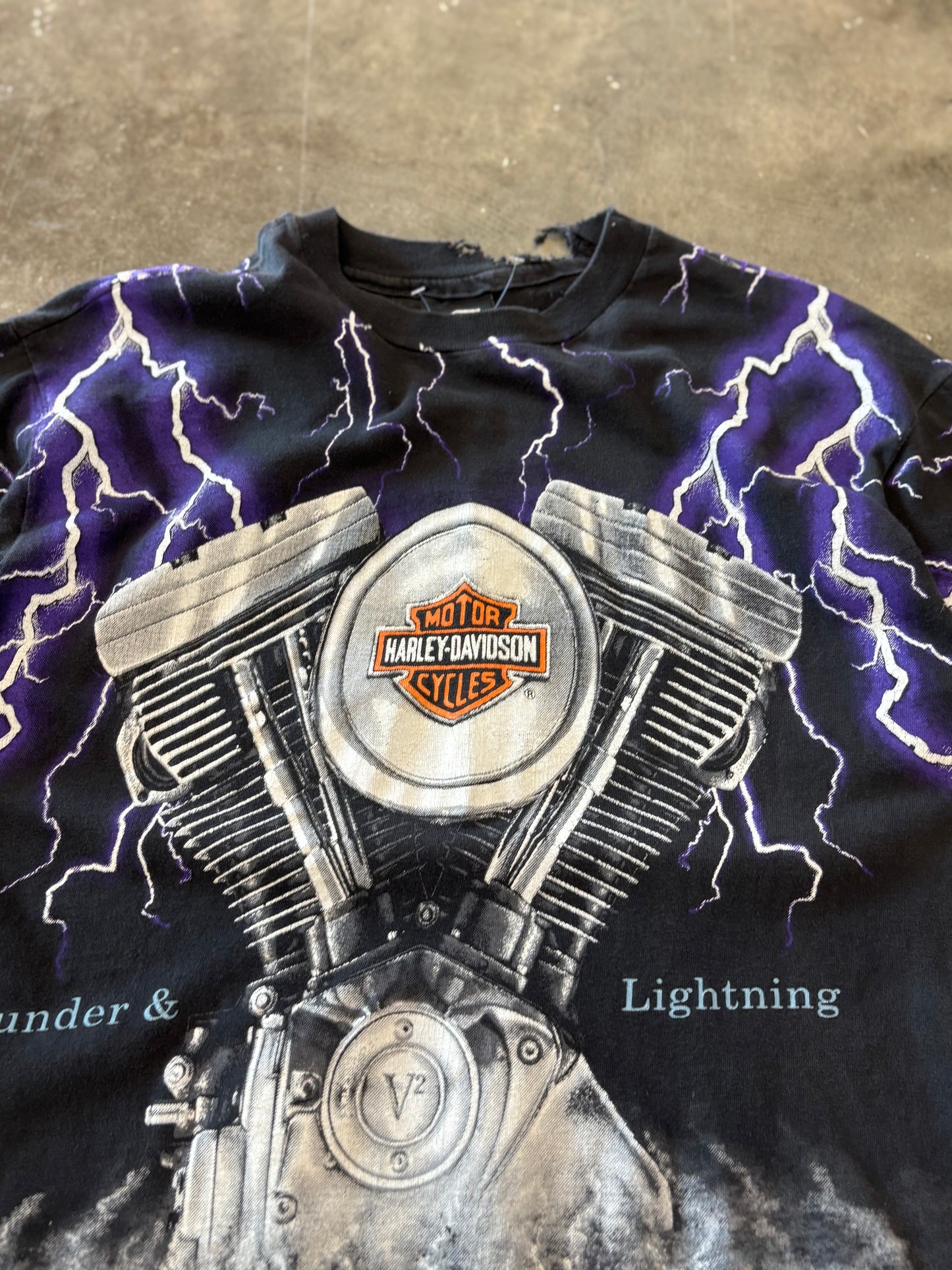 Vintage Harley Davidson Purple Lightning AOP shirt size large