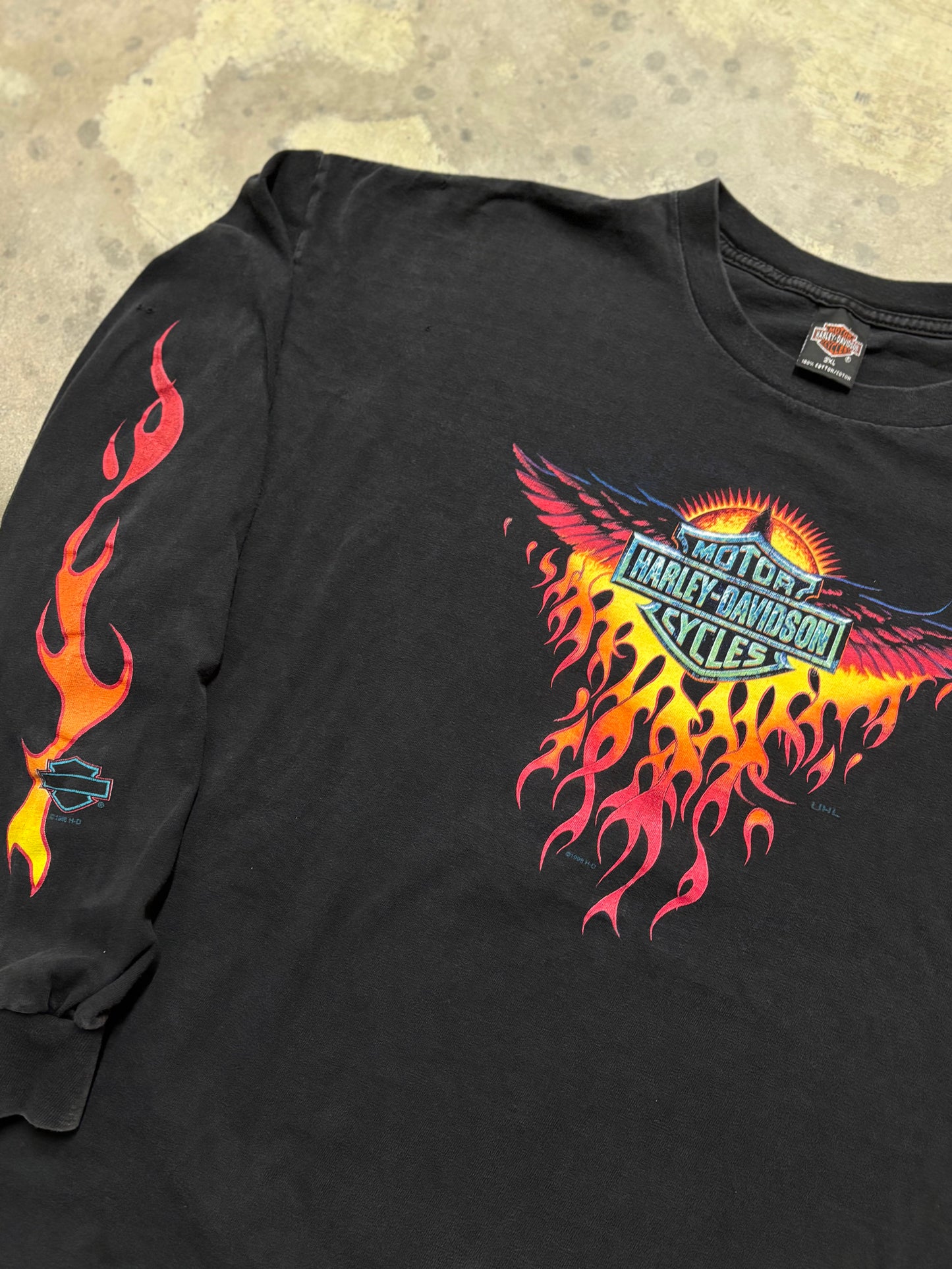 Vintage Harley Davidson Big Rey yellow flame long sleeve shirt size XXXL
