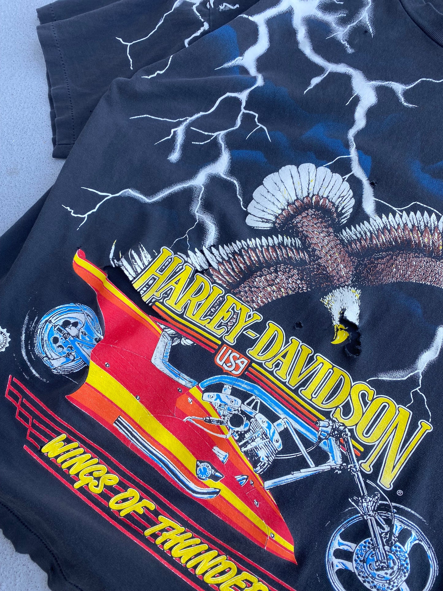 Vintage Super Trashed Harley Lightning Eagle AOP shirt size extra large