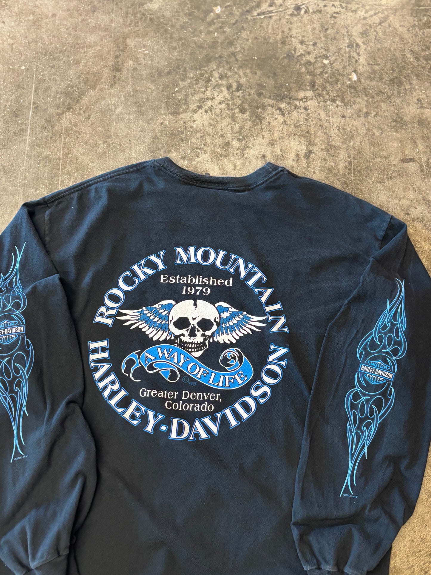 Vintage Harley Davidson blue ribbon long sleeve size large