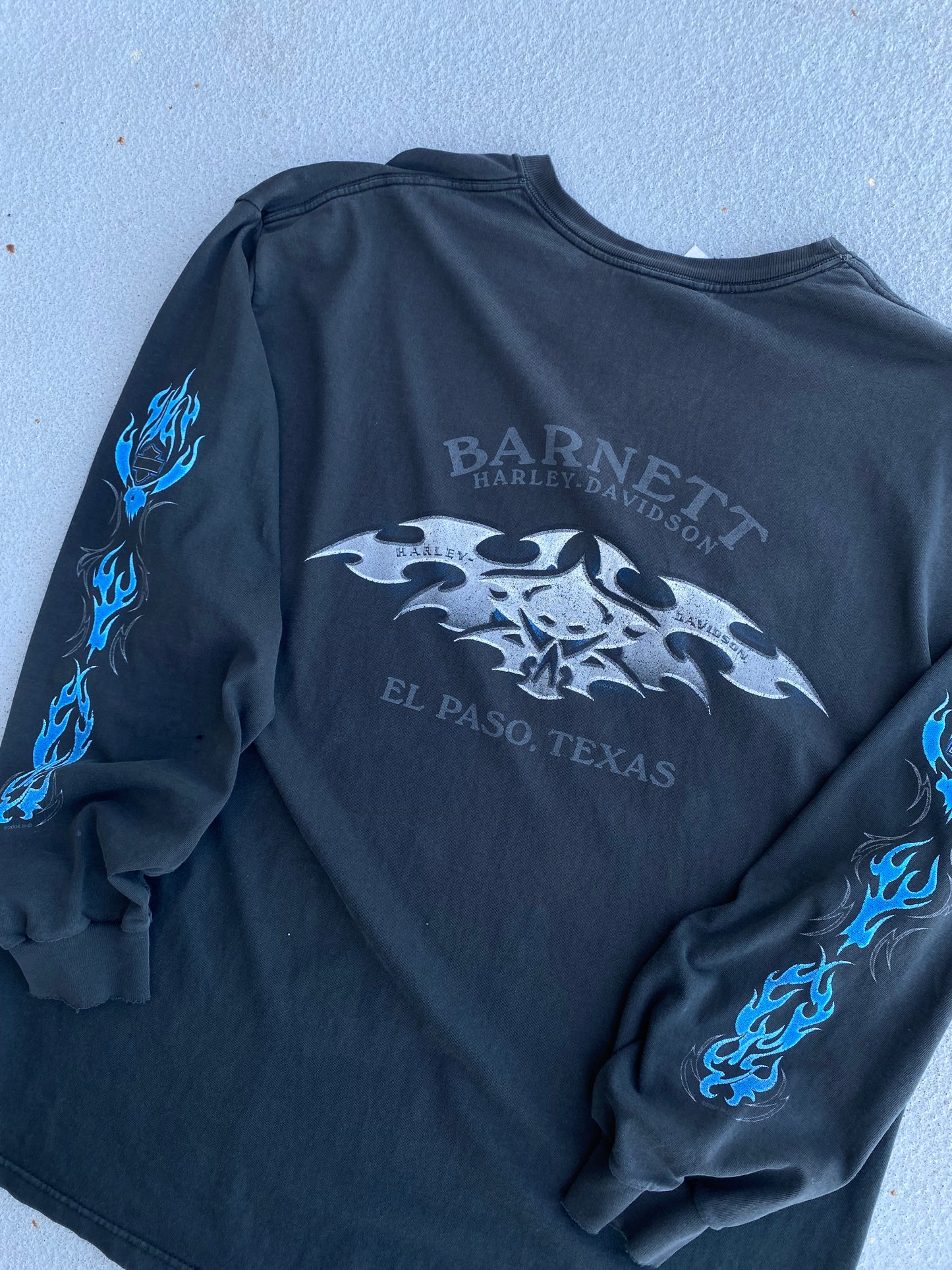 Vintage Harley Davidson Blue skull flame long sleeve size extra large