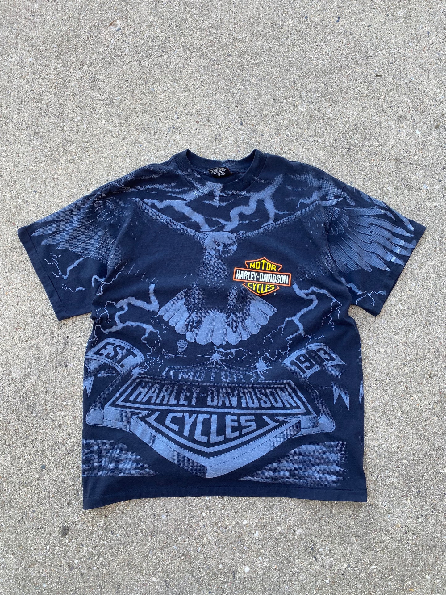Vintage Harley Davidson Lightning Eagle AOP size extra large shirt