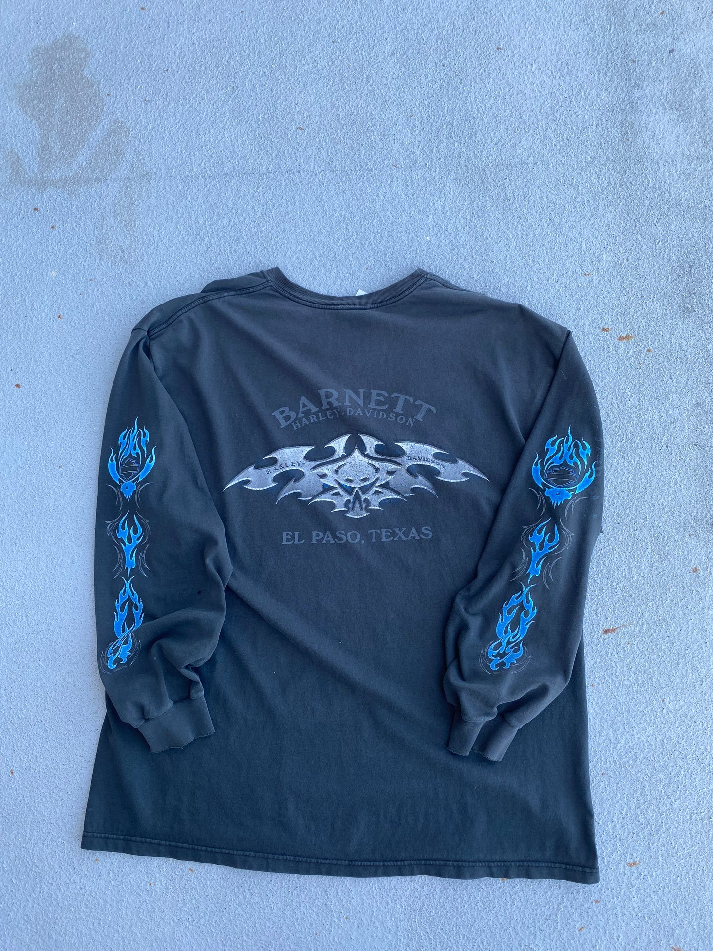 Vintage Harley Davidson Blue skull flame long sleeve size extra large