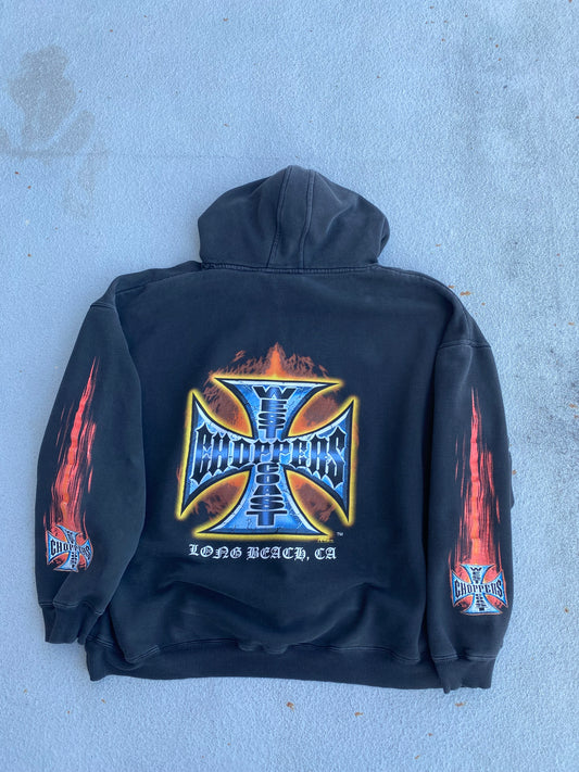 Vintage West Coast Choppers Flaming Sleeves Hoodie Size XXL