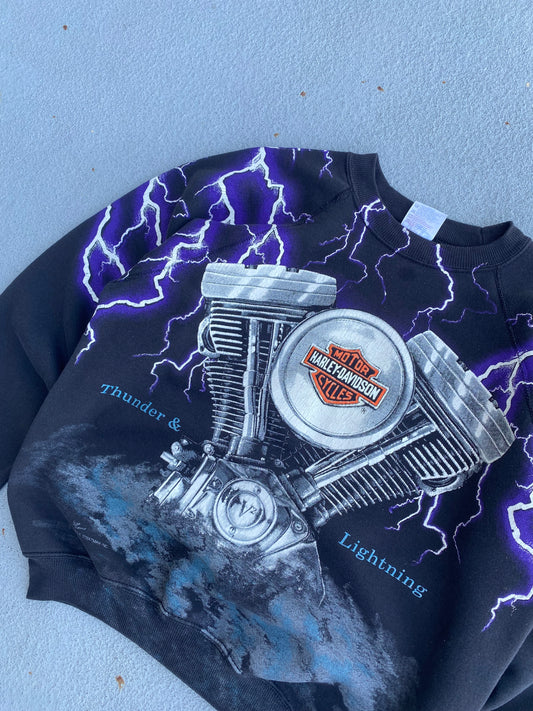 Vintage Harley Davidson Thunder and Lightning Sweatshirt size large