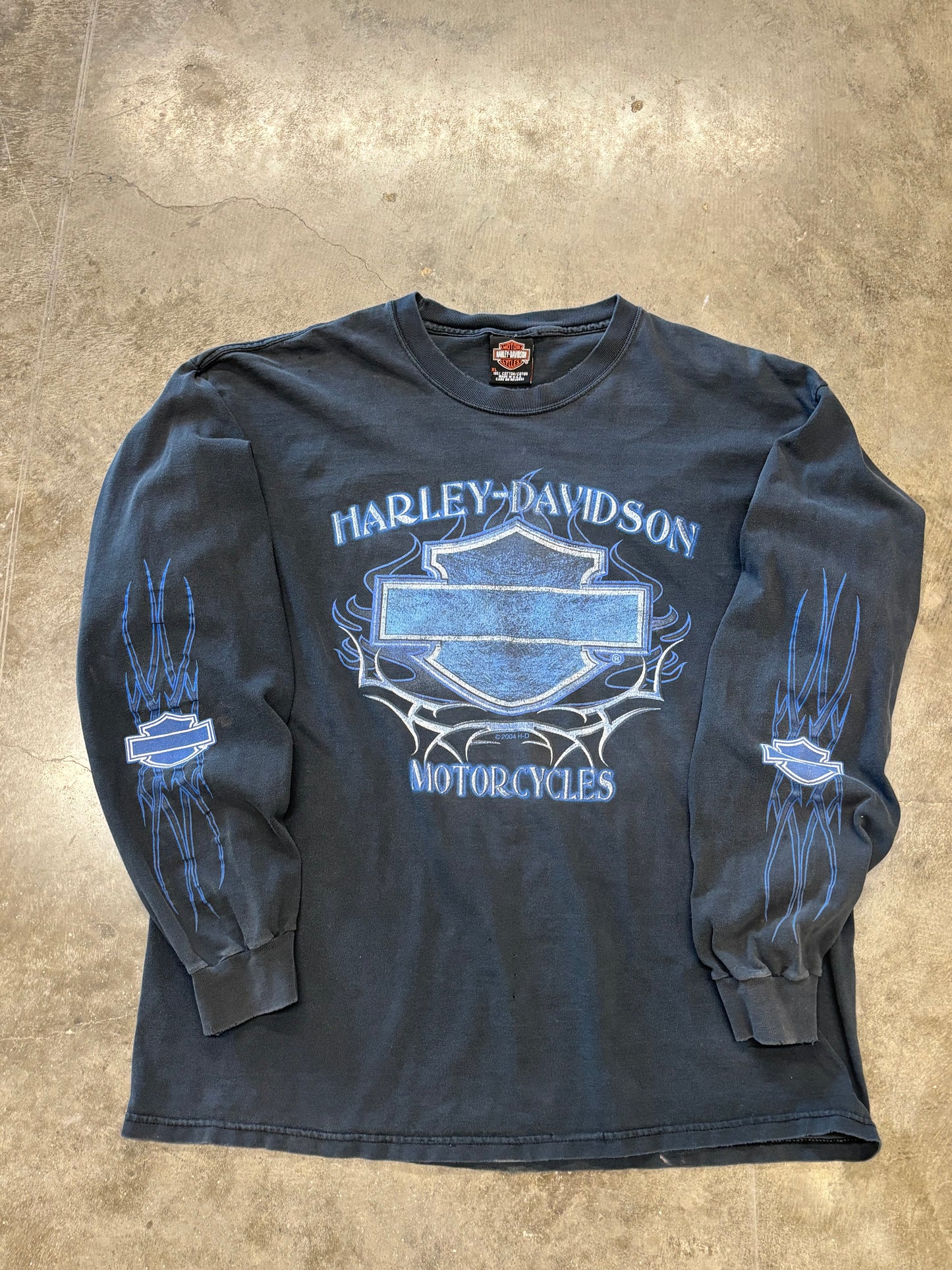 Vintage Faded out Harley Davidson Blue Flame long sleeve size xl