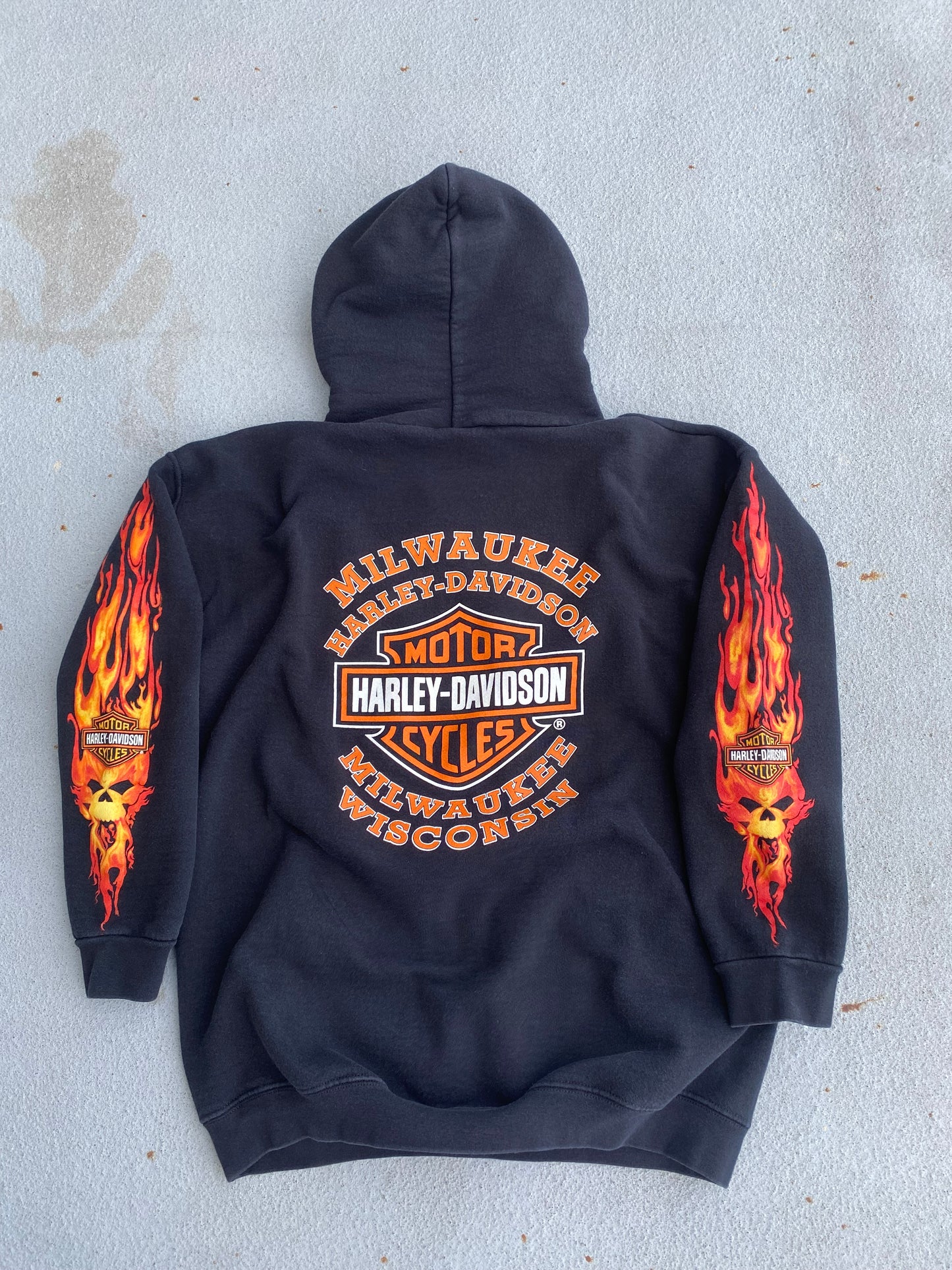 Vintage Harley Davidson Skull Flame Hoodie Size Medium