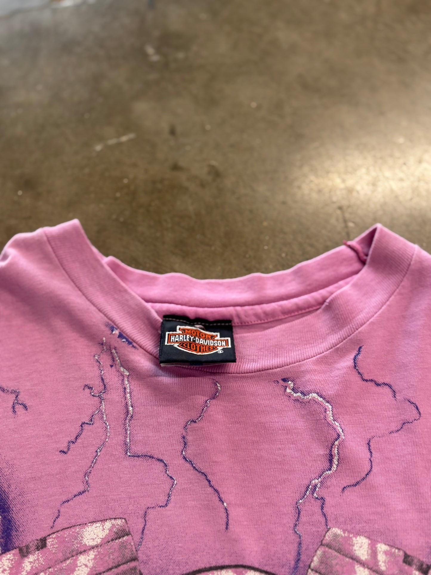 Vintage Harley Davidson Pink Engine Lightning size large