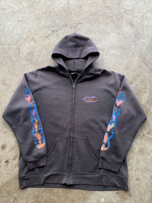 Vintage Harley Davidson amazing fade Multicolor flame zip up hoodie size extra large