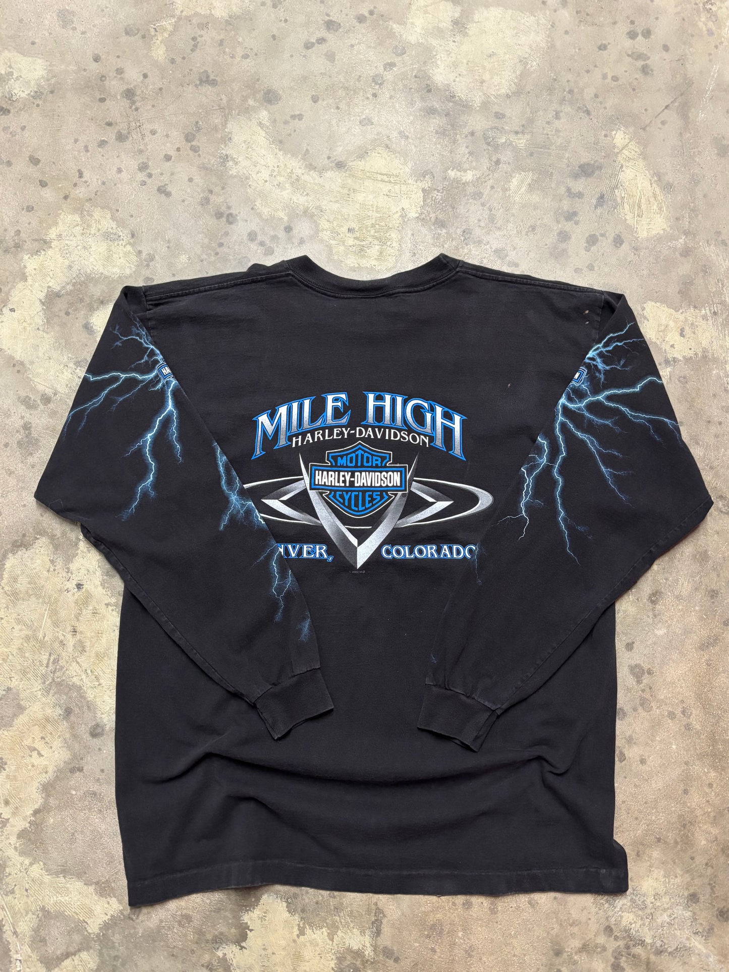 Vintage Harley Davidson Blue Lightning Explosion longsleeve shirt size XL