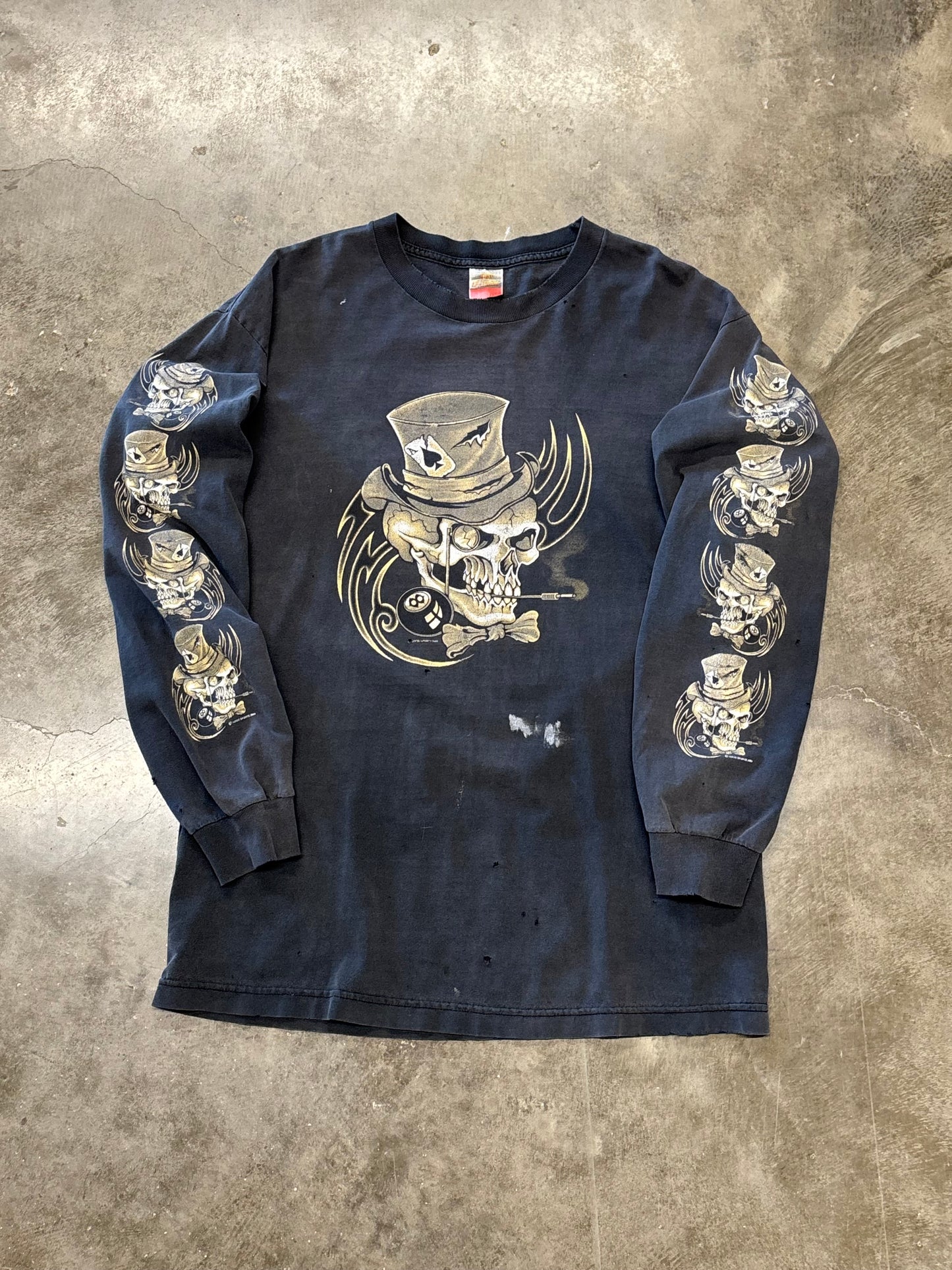 Vintage Hot leathers faded and thrashed skull long sleeve size large