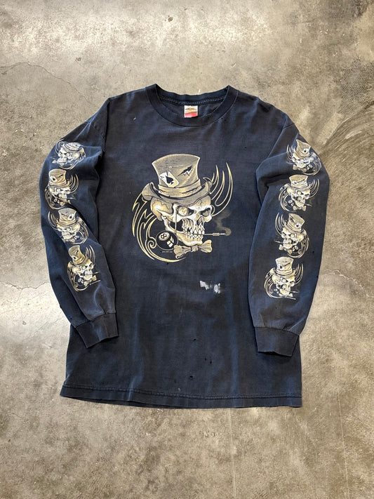 Vintage Hot leathers faded and thrashed skull long sleeve size large