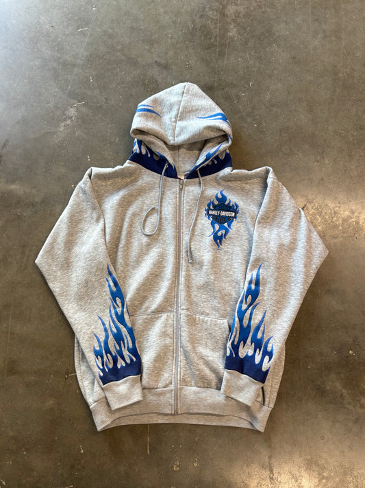 Vintage Harley Davidson Blue flame zip up size large