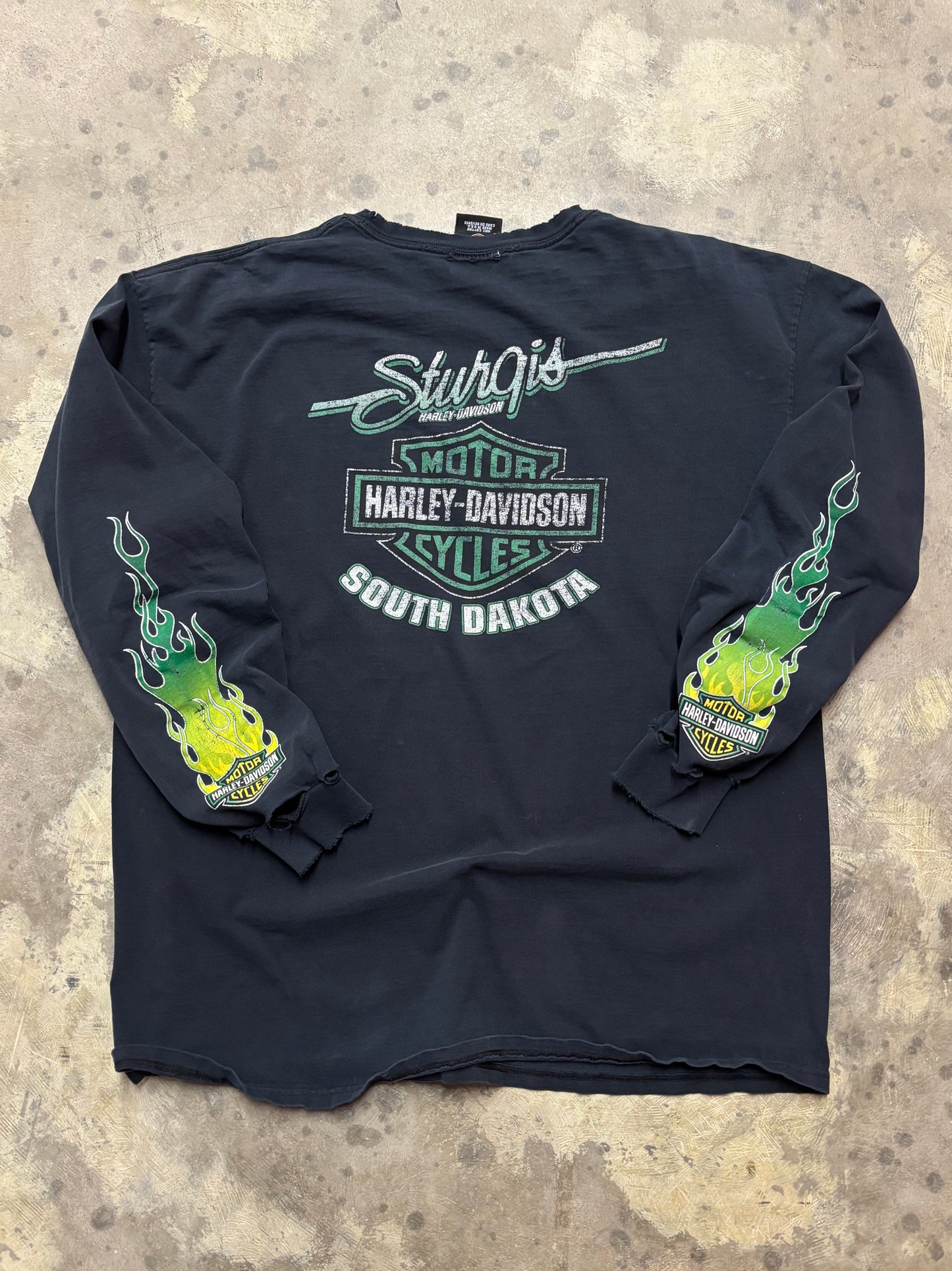 Vintage Harley Green Flame long sleeve size extra large
