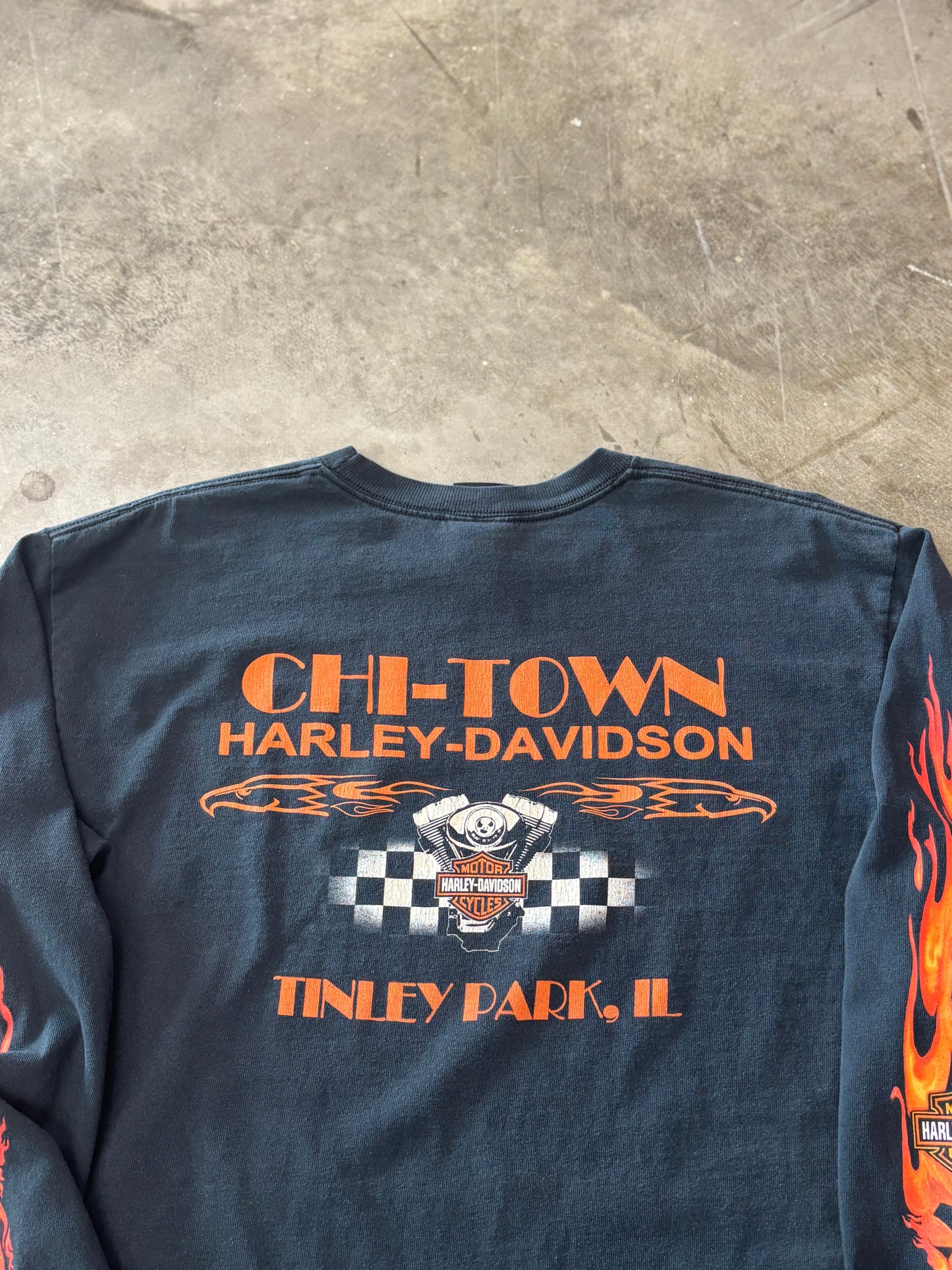 Vintage Harley Davidson skull flame long sleeve size large