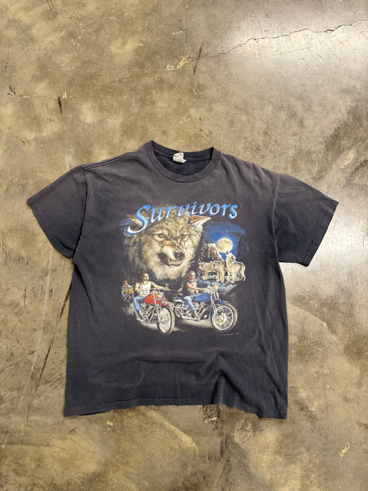 Vintage Smoked Out Survivors biker shirt size large