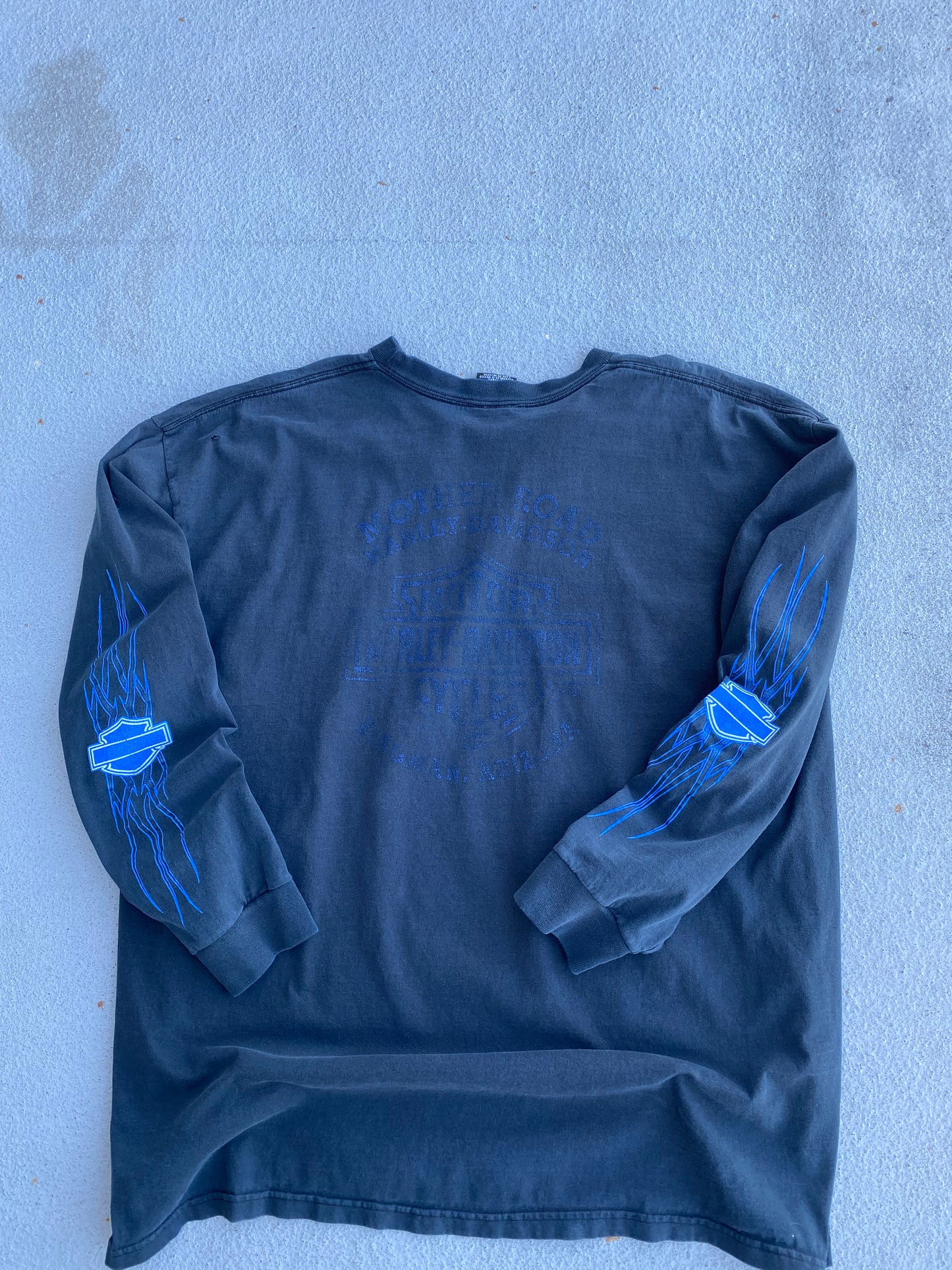 Vintage Blue Flame Blue Shield Chrome long sleeve Harley Davidson  size XXL