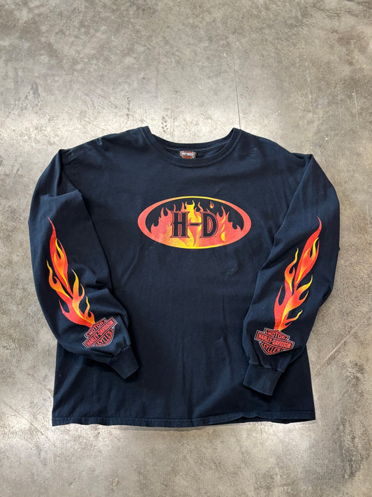 Vintage Harley Davidson Red flame long sleeve size large